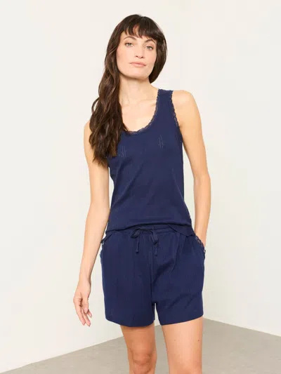 Fat Face Fatface 2 Piece Navy Blue Pointelle Short Pyjama Set