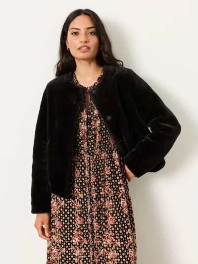 Fat Face Fatface Amelia Black Faux Fur Jacket