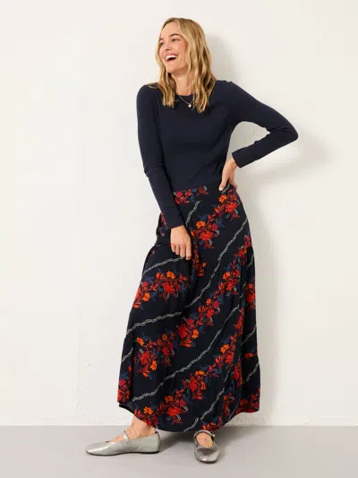 Fat Face Fatface Anika Navy Folk Floral Midi Skirt
