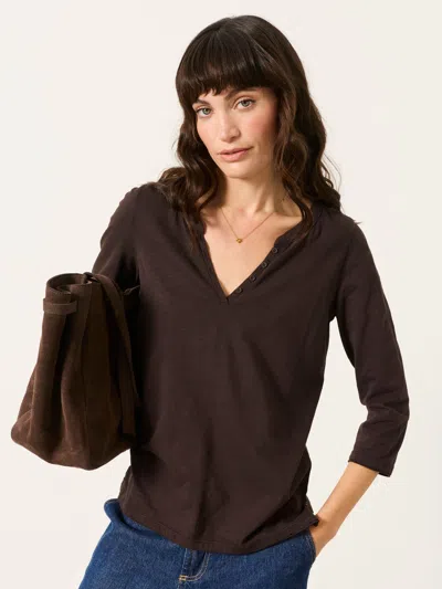 Fat Face Fatface Aster Chocolate Brown 3/4 Sleeve V-neck T-shirt