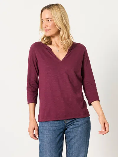 Fat Face Fatface Aster Dark Purple 3/4 Sleeve V-neck T-shirt