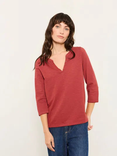 Fat Face Fatface Aster Red 3/4 Sleeve V-neck T-shirt