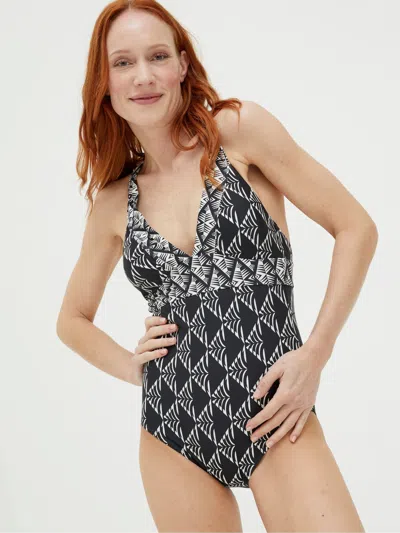 Fat Face Fatface Ava Black Mono Geo Swimsuit