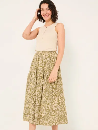 Fat Face Fatface Betty Khaki Green Linear Floral Midi Skirt