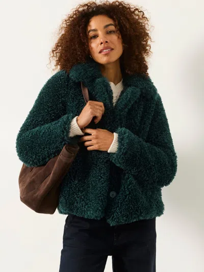 Fat Face Fatface Bianca Teal Blue Short Faux Fur Jacket