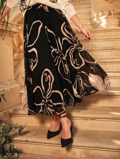Fat Face Fatface Black Floral Midi Skirt