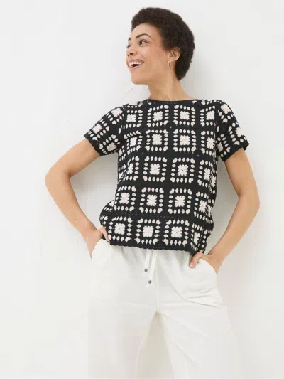 Fat Face Fatface Black Mono Crochet Patchwork T-shirt