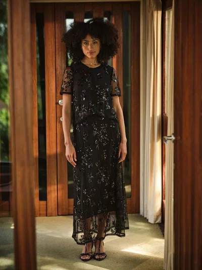 Fat Face Fatface Black Pia Sequin Midi Skirt