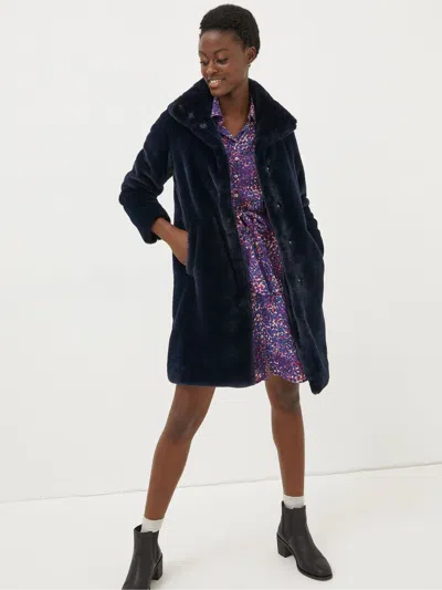 Fat Face Fatface Blue Freya Faux Fur Long Coat