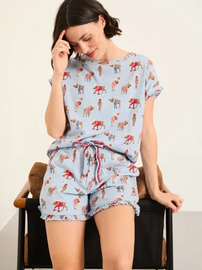 Fat Face Fatface Blue Shelter Moose Jersey Pyjama Set