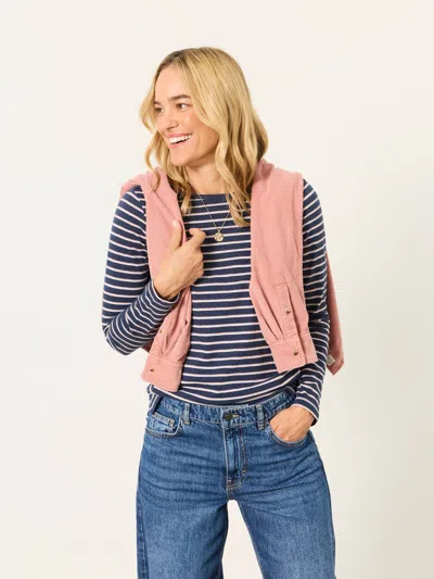 Fat Face Fatface Breton Navy Metallic Long Sleeve Stripe T-shirt