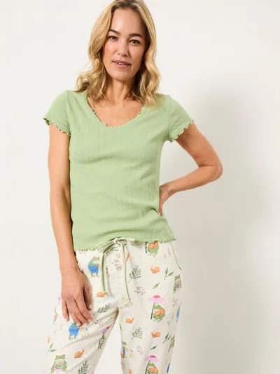 Fat Face Fatface Chloe Green Pointelle V Neck Pyjama Top