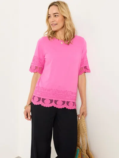 Fat Face Fatface Chloe Pink Crochet Detail T-shirt