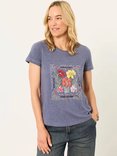 Fat Face Fatface Denim Blue Floral Cross Stitch Graphic T-shirt