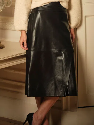 Fat Face Fatface Eden Black Wrap Midi Leather Skirt