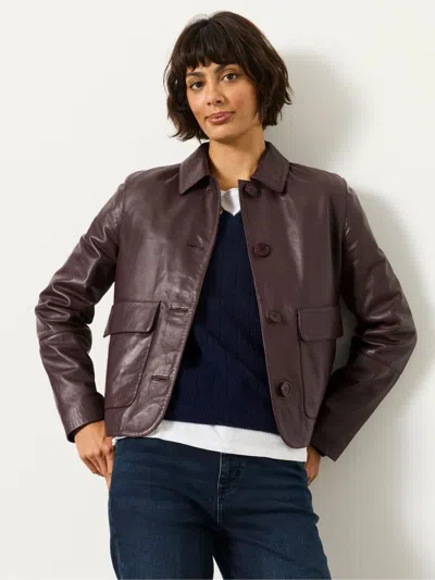 Fat Face Fatface Eliza Plum Purple Leather Jacket