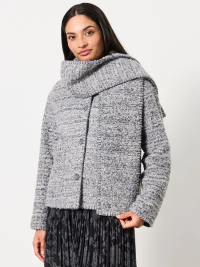 Fat Face Fatface Faye Grey Boucle Short Jacket With Detachable Scarf