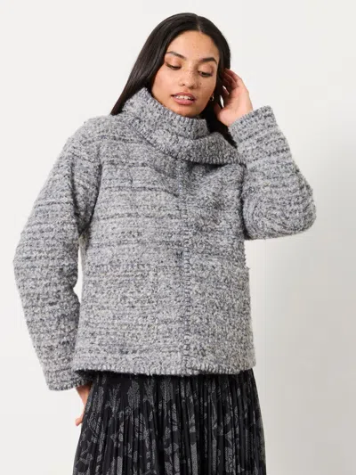 Fat Face Fatface Faye Grey Petite Boucle Short Jacket With Detachable Scarf