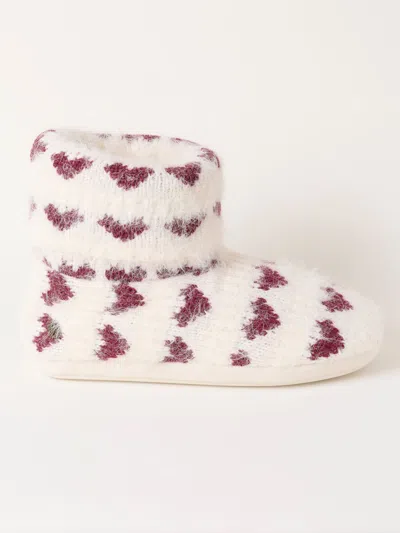Fat Face Fatface Felicity Ivory Fluffy Heart Knitted Boot Slipper