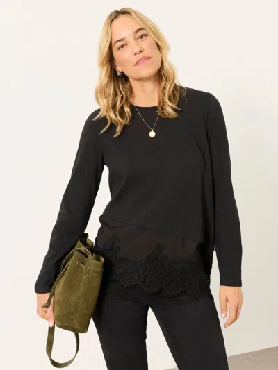 Fat Face Fatface Fern Black Lace Trim T-shirt