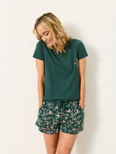Fat Face Fatface Green Bow Print Pyjama Set