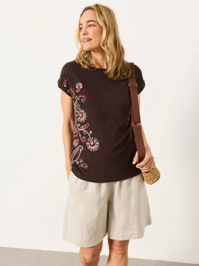 Fat Face Fatface Ivy Chocolate Brown Floral Embroidered T-shirt