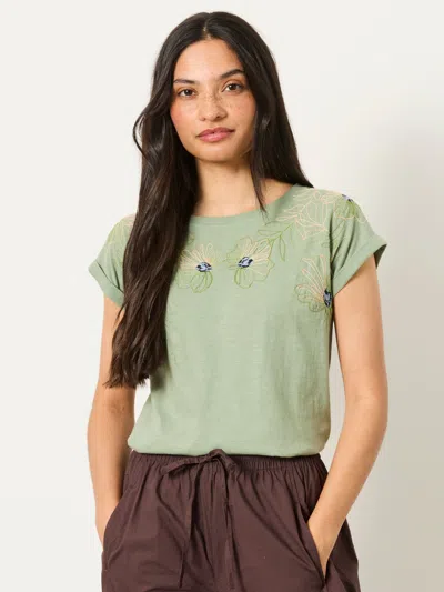 Fat Face Fatface Ivy Green Embroidered Placement Floral T-shirt