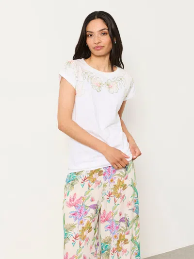 Fat Face Fatface Ivy White Embroidered Placement Floral T-shirt