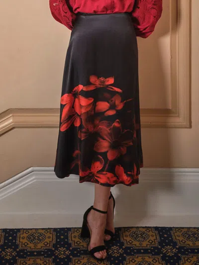 Fat Face Fatface Joelle Black Floral Midi Skirt