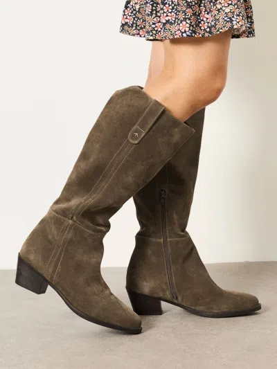 Fat Face Fatface Khaki Green Sherbourne Suede Knee High Boots