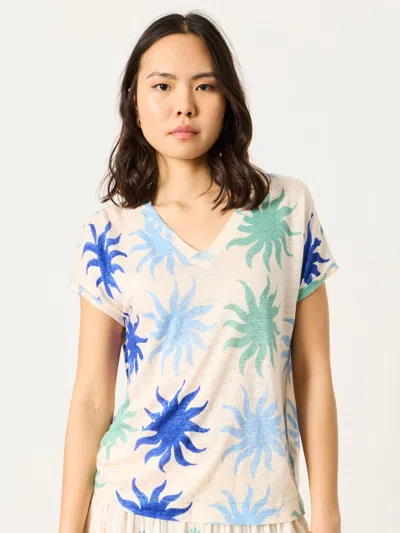 Fat Face Fatface Lauren Ivory Sun Tile 100% Linen V Neck T Shirt