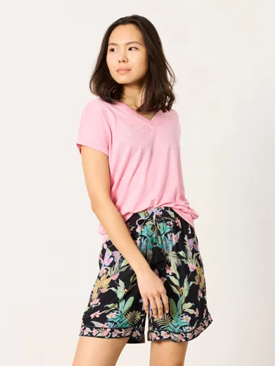 Fat Face Fatface Lauren Pink 100% Linen V Neck T Shirt
