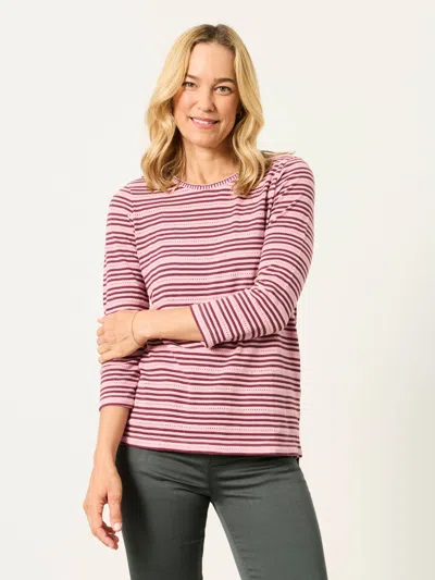 Fat Face Fatface Natalie Dusky Pink Textured Stripe 3/4 Sleeve T-shirt