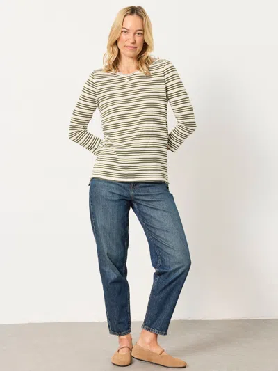Fat Face Fatface Natalie Green Textured Stripe 3/4 Sleeve T-shirt