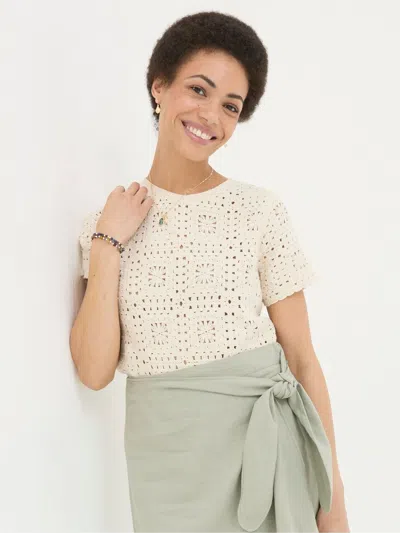 Fat Face Fatface Natural Patchwork Crochet Knit T-shirt