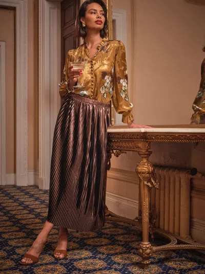 Fat Face Fatface Talia Bronze Metallic Pleated Midi Skirt