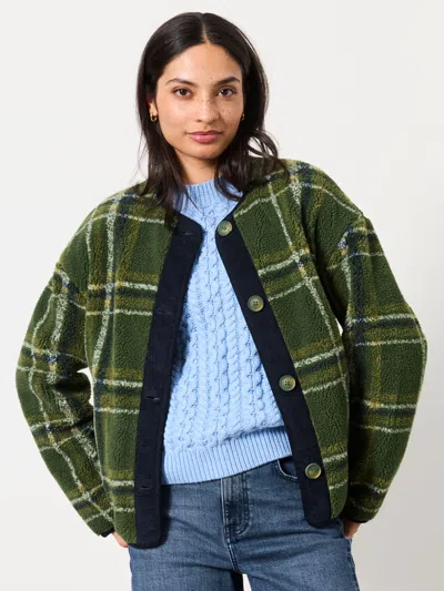Fat Face Fatface Willow Green Check Petite Borg Fleece Jacket