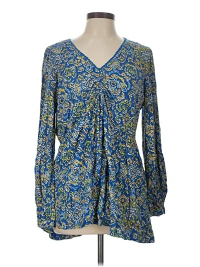 Pre-owned Fat Face Long Sleeve Blouse In Blue