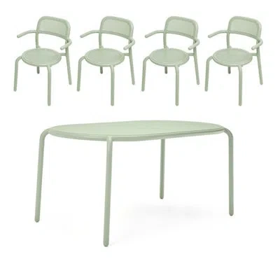 Fatboy Toni Tavolo Outdoor Dining Table Set With Armchairs In Mist Green