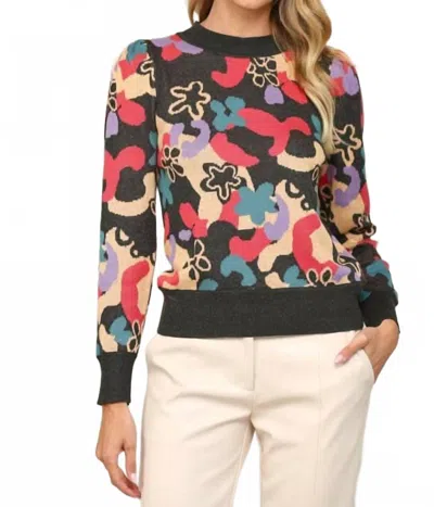 Fate Abstract Jacquard Knit Sweater In Charcoal Multi In Grey