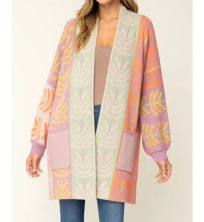 Fate Abstract Leaf Pattern Jacquard Knit Open Cardigan In Multi