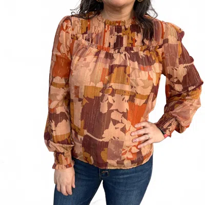Fate Abstract Print Blouse Top In Brown Multi
