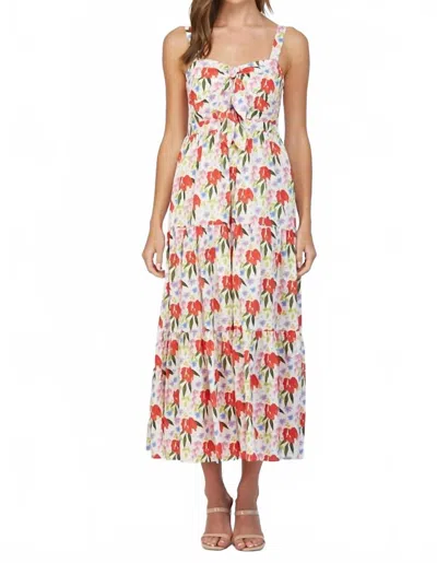 Fate Cut Out Tie Front Floral Maxi Dress In Cream In Multi