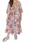 Fate Afterglow Patchwork Midi Dress In Multi In Pink