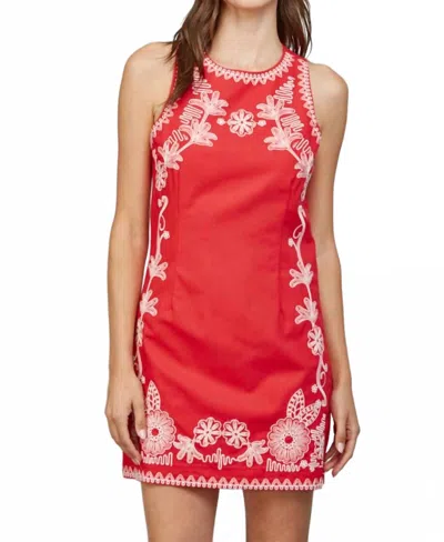 Fate Amaya Linen Embroidered Dress In Red