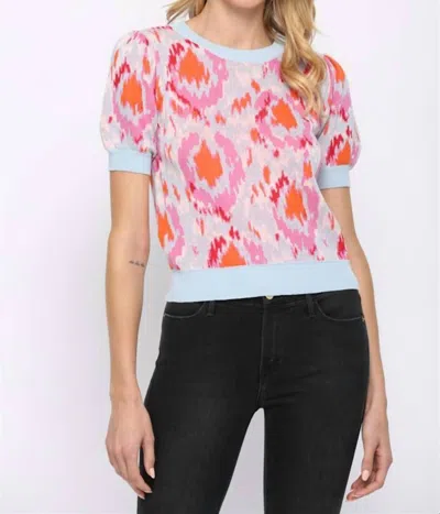 Fate Amaya Puffed Sleeves Sweater In Multi Color Blue