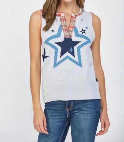 Fate American Flag Sleeveless Sweater In Heather Grey In Multi
