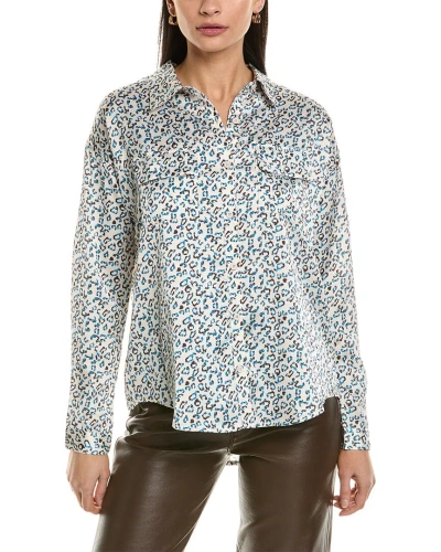 Fate Animal Print Satin Button-down Shirt In White