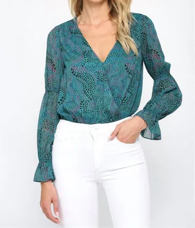 Fate Animal Print Surplice Bodysuit In Teal Green