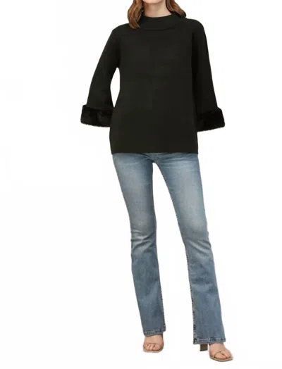 Fate Annie Fur Sleeve Detail Sweater Top In Black In Animal Print